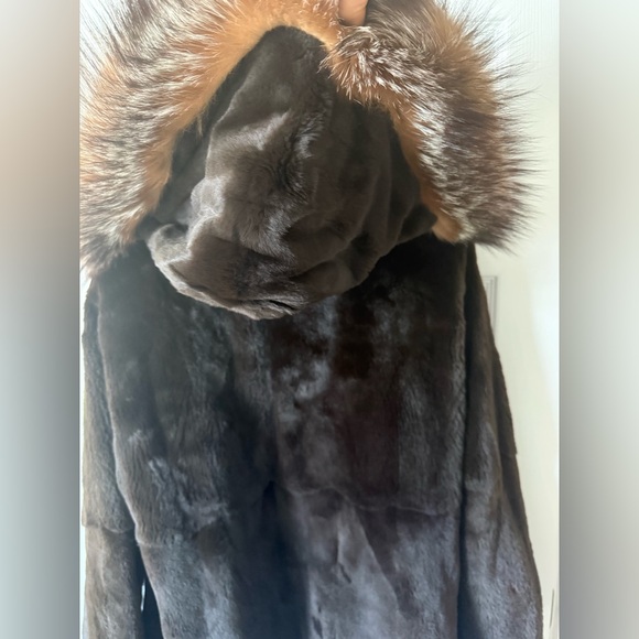 MINK COAT  JACKET WITH FOX TRIMMED HOOD Size Small - Picture 2 of 16